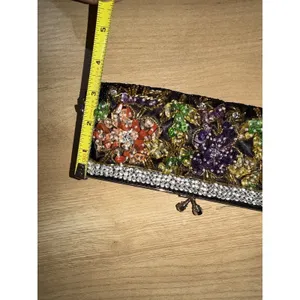 Small Satin Clutch Stitched And Beaded NWOT Floral Double Strap Handle T thumbnail 4