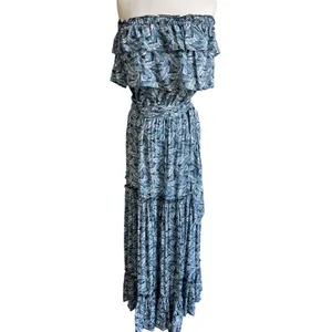 Fresha London Palm Print Maxi Dress Strapless Boho XS thumbnail 2
