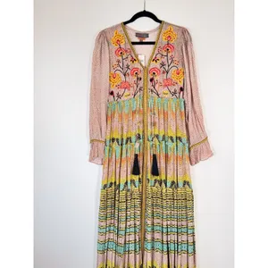 NWT Bhanuni by Jyoti Dress Pink Giorgia Maxi Floral V Neck Puffed Boho Size 2 thumbnail 6