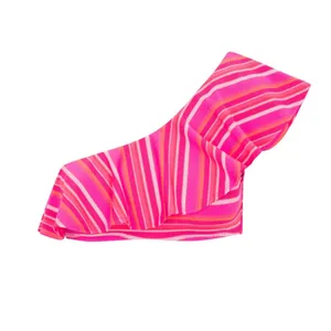 Trina Turk Marai Swim Top One Shoulder Ruffle Pink Striped Padded Beach US 4 NWT thumbnail 2