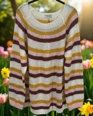 NEW Andree by Unit Striped Cozy Spring Knit Sweater‎ Artsy Garden Size 1X thumbnail 1