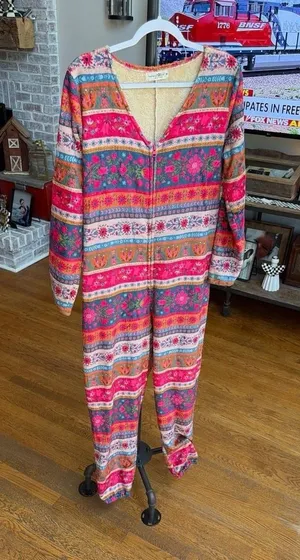 Natural Life border print fleece onesie colorful boho floral pattern M thumbnail 1
