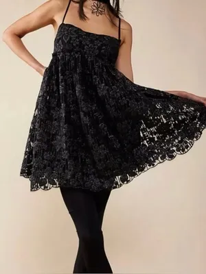 Free People All That Glitters Shimmery Black Lace Mini Dress — Size M thumbnail 1