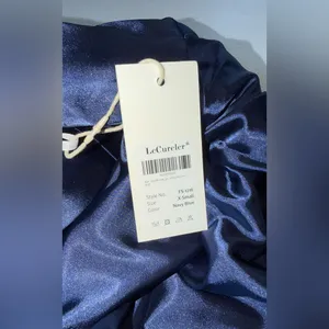 Gorgeous New Lecureler Navy Blue Satin Prom Gown thumbnail 7