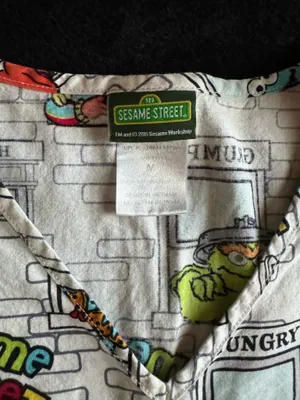 Sesame Street Character Panel Scrub Top - White Multicolor Medium Medical thumbnail 4