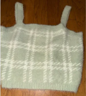 New PacSun Kendall & Kylie Light Mint Green + White Plaid Soft Cropped Top L thumbnail 5