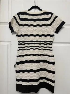 Striped V‑Neck Knit Mini Dress in Cream and Black thumbnail 10