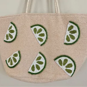 Beaded Lime Tote Bag‎ Green thumbnail 2
