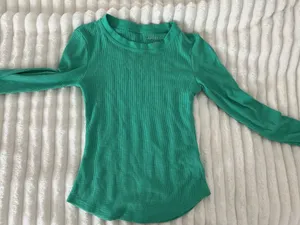 American Eagle Ribbed Long Sleeve Green Top thumbnail 1
