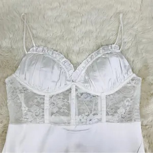 SELFIE LESLIE Trophy White Lace Bustier Midi Dress Corset Sheer Thigh Slit Large thumbnail 4