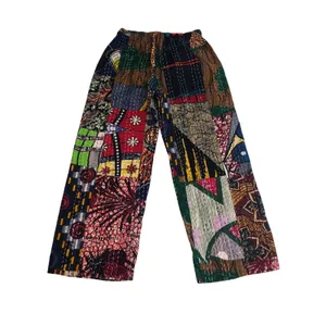 Raj Cotton Embroidered Pants Size L Patchwork Wide Leg Boho Artsy Vibrant Color thumbnail 5