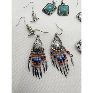 Southwest Western Earrings Lot‎ of 4 Silver Tone Turquoise Cowboy Fringe Dangle thumbnail 5