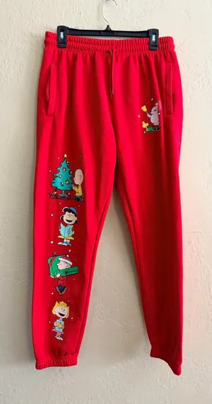 Peanuts Red Holiday Joggers with Character Graphics Size L thumbnail 1