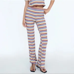 Zara Pants‎ Womens Sz S Knit Striped Colorful Pull On Yellow Red Blue Ribbed thumbnail 3