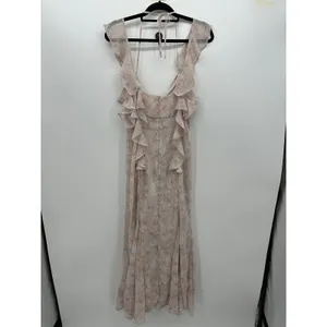 Storia Womens Floral Ruffle Maxi Dress Red Cream Sleeveless Sz L Dainty Feminine thumbnail 4