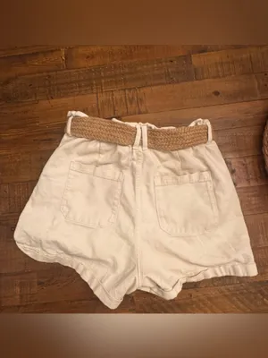 ZARA High-Waist Shorts with Woven Tan Belt thumbnail 3