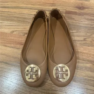 Tory Burch Minnie Ballet Flats- tan with gold logo thumbnail 6