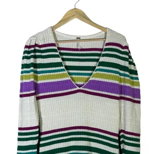 Free People Wide Eyed Striped Waffle Knit Mini Dress Multi Color Boho Size S thumbnail 4