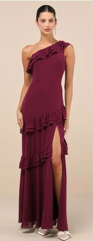 Lulus Brilliant Grace Plum Purple Ruffled One-Shoulder Maxi Dress Size XS Formal thumbnail 1