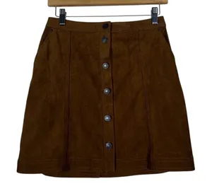 Abercrombie & Fitch Button Front Solid Mini Skirt Brown Boho Suede Size M thumbnail 1