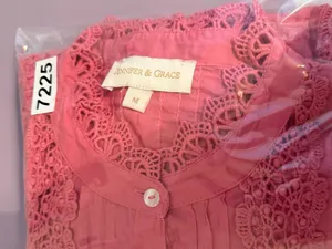 Jennifer & Grace Fuchsia High Neck Eyelet Crochet Lace Pintuck‎ Blouse thumbnail 6