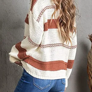 Womens Colorblock V neck Loose Knit Sweater sz medium thumbnail 4