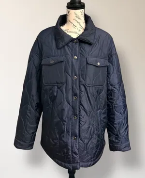 Ci Sono Outherwear XL Navy Quilted Puffer Jacket Snap Front‎ Coat Utility Pocket thumbnail 1