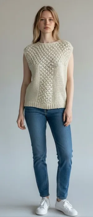 Wye Oaks Knitted by Hand Cream Sweater Vest (S) thumbnail 1