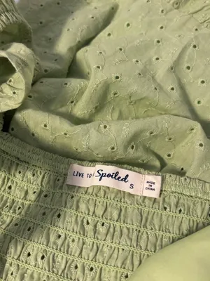 Live to be Spoiled Eyelet Cut Out Front Tie Ruffle Babydoll Sun Dress Green S thumbnail 3