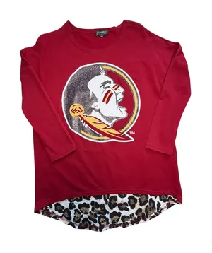 Gameday‎ Couture FSU Florida State Seminoles Leopard Glitter Top XS/S Oversized thumbnail 1