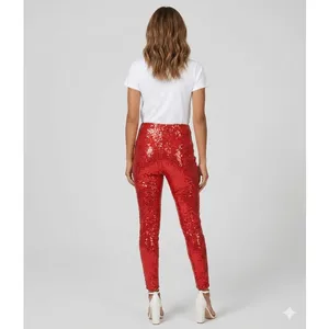 NEW Tipsy Elves Red Sequin High Waisted Leggings Sm Sparkly Rave Holiday Party thumbnail 2