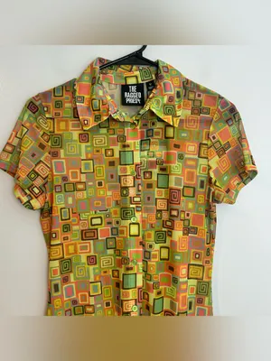 NWT Raggesd Priest Colorful Retro Square Button Down Mesh Shirt Mini Dress 12 thumbnail 3