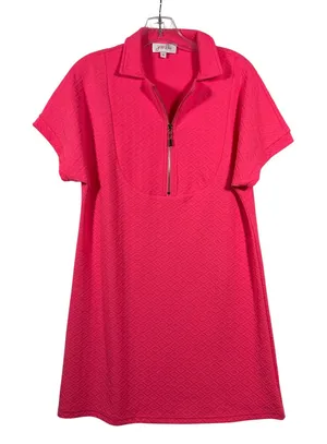 Jess Lea Pink Quilted Half Zip Polo Collar Shift Dress Small Hot Pink‎ Sporty thumbnail 1