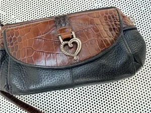 Vtg y2k Brighton Brown and Black Leather croc embossed Wristlet Clutch thumbnail 5