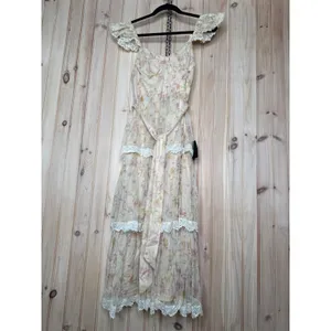 NWT Lulus Dolora Blush Floral Bustier Tiered Midi Dress Romantic Cottage Size S thumbnail 2