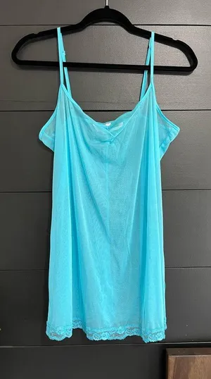 VICTORIA’S SECRET Vintage Electric Blue Sheer Lingerie Sleep Dress Sz M EUC thumbnail 1