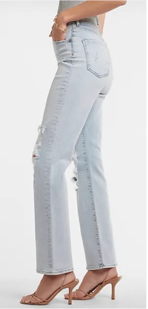 Express Super High Waisted Ripped 90s Bootcut Jeans thumbnail 2