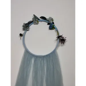 light blue floral crown hoop sheer tulle drape festivals fairy whimsical thumbnail 2