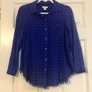 Westbound Blue and Black Plaid Long-sleeved Button-up Size PM thumbnail 1