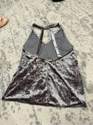 Zara Gray Silver Crushed Velvet Halter Tank Open Back S NWT thumbnail 4