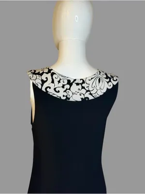 White House Black Market Black Dress with White Damask Trim thumbnail 7