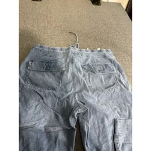 Level 99 Blue Denim Cargo Pants Women's Sz L Drawstring Elastic Waist Pockets thumbnail 11