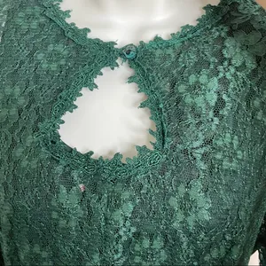 Vintage Green Lace Skater Dress Keyhole‎ Long-Sleeve Tie-Back Bow Christmas thumbnail 10