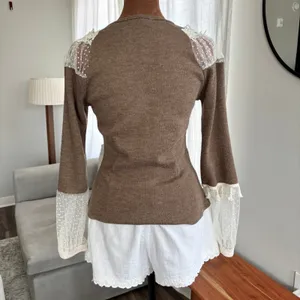 Vintage Y2K Delicate Lace Knit Sweater Sheer Neckline Sleeves Cottage Size Small thumbnail 2