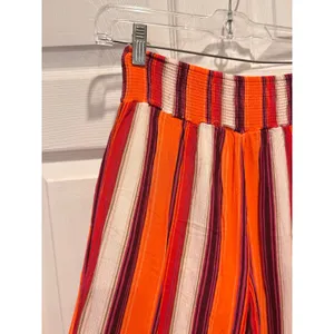 ILLA ILLA Womens Orange Striped Smocked High Waist‎ Wide Leg Palazzo Pants L thumbnail 2