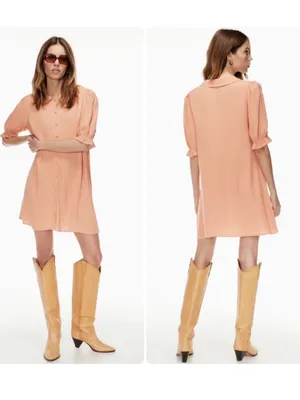 Wilfred Aritzia Poppins Short Puff Sleeve Peachy Pink Button Down Front Dress S thumbnail 2
