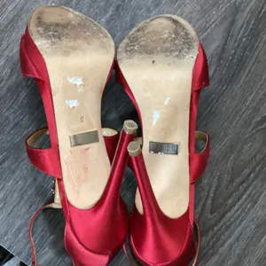 Badgley Mischka Red Satin Crystal Embellished Stiletto Heels Size 8 thumbnail 6