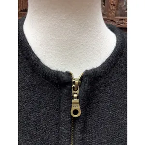 PIERRE CARDIN L SWEATER BLACK CARDIGAN WOOL‎ FULL ZIP Vtg thumbnail 2