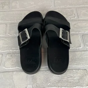 SOREL Roaming Buckle Sandals Womens 7.5 Black Platform Double Strap Slip On thumbnail 5