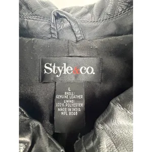 Style & Co Womens Black Genuine Leather Full Zip Jacket Size L WPL 8046 thumbnail 3